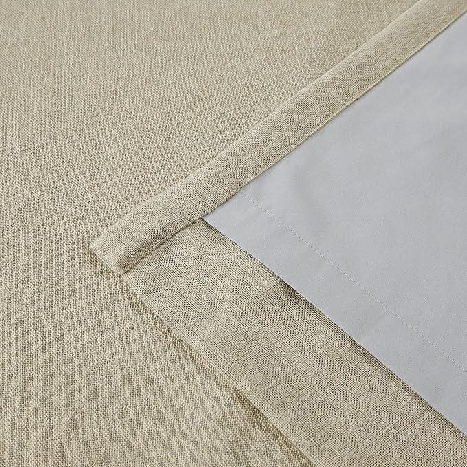 Vision Home Sand Pinch Pleated Full Blackout Curtains Linen Blended Room Darkening Window Curtains 90 inch for Living Room Bedroom Thermal Insulated Pinch Pleat Drapes with Hooks 1 Panel 60" Wx90 L