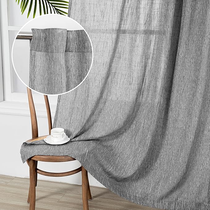 MYSKY HOME 95 Inch Curtains Farmhouse Light Filtering Privacy Curtain Drapes for Patio Door Living Room, Linen Look Texture Fabric Bohemian Draperies Soft Touch, 50x95, Dark Grey, 2 Panels