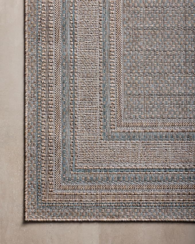 Loloi Amber Lewis Topanga Collection TOP-05 Natural/Teal 9'-2" x 12'-0" Indoor/Outdoor Area Rug