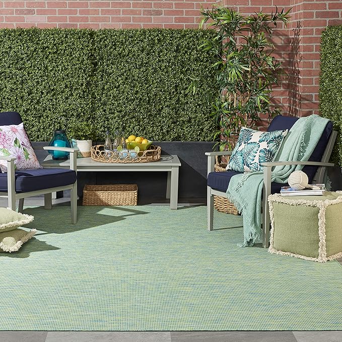 Nourison Positano Indoor/Outdoor Blue/Green 7' x 10' Area Rug, Easy Cleaning, Non Shedding, Bed Room, Living Room, Dining Room, Backyard, Deck, Patio (7x10)