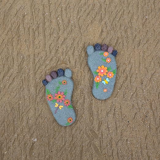 Stepping Stones - Resin Footprint Shaped Set of 2 (Light Gray)