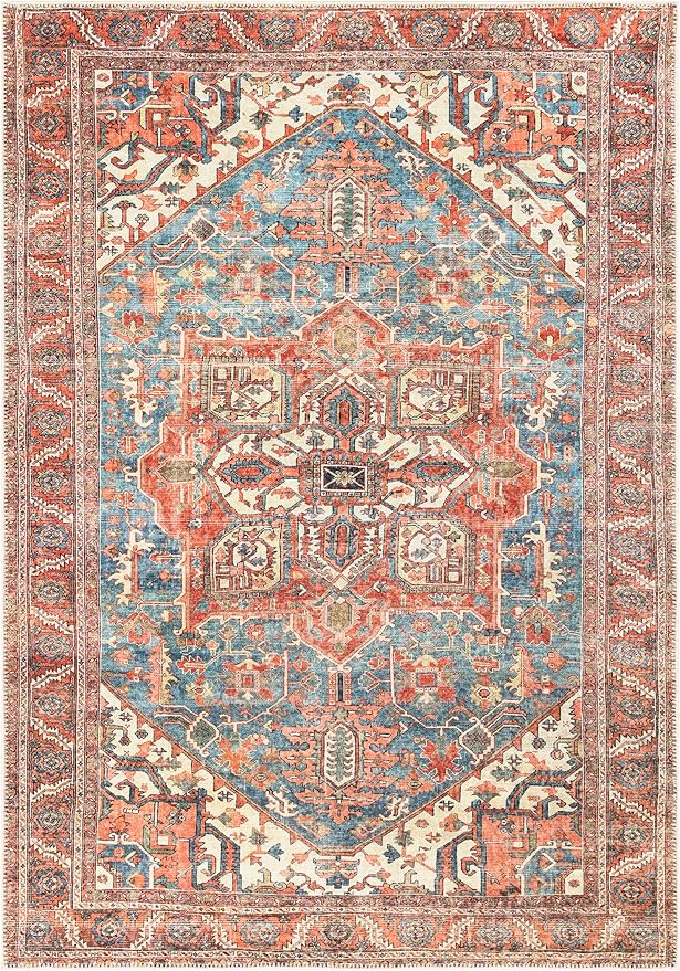 Keen Home Design 6x9 Rug - Machine Washable Area Rug with Non-Slip Backing, Ideal for Living Room, Dining Room, Bedroom - Vintage, Easy Clean, Durable, Low Pile Rug - (6' x 9')