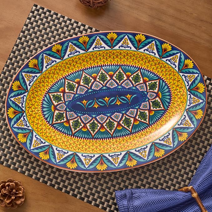 Bico Havana 16 plus 14 inch Oval Platters Set, Set of 2, Microwave and Dishwasher Safe, for Serving Fish, Chicken, Turkey