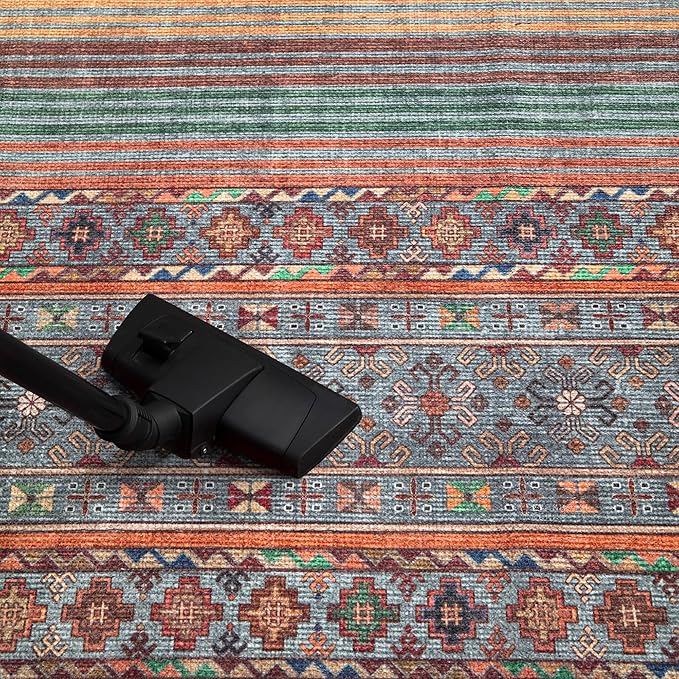 Keen Home Design 8x10 Rug - Machine Washable Area Rug with Non-Slip Backing, Ideal for Living Room, Dining Room, Bedroom - Vintage, Easy Clean, Durable, Low Pile Rug - (8' x 10')