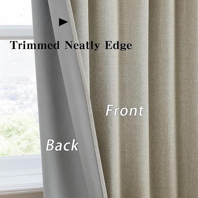 RAIN CITY Taupe Blackout Curtains Back Tab Rod Pocket Curtains 63 Inches Long, Linen Burlap Textured Room Darkening Curtains for Bedroom Nursery 2 Panels 50x63