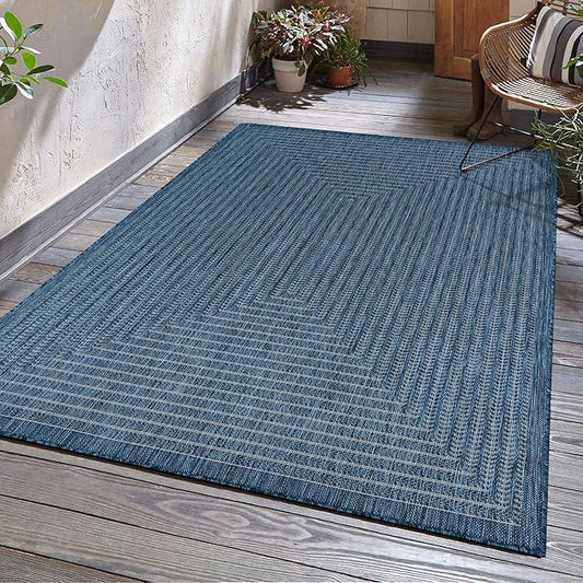 Adiva Rugs Outdoor Indoor Area Rug, Weather Resistant, Easy to Clean, Stain Resistant Floor Mat for Dining Room, Backyard, Deck, Patio (Azure Denim Blue, 6' X 9')