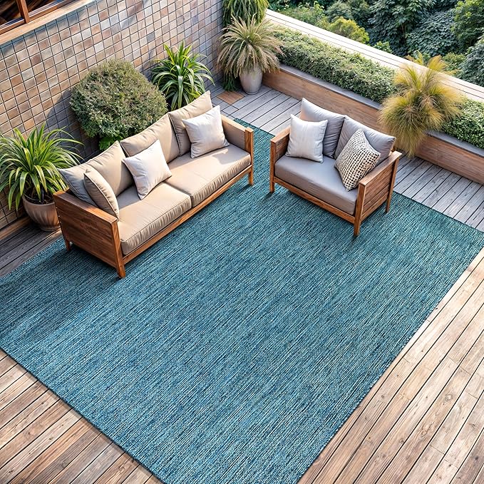 CAMILSON Outdoor Rug 6x9 Modern Area Rugs for Indoor and Outdoor Patios and Porches - Waterproof, Washable, Non-Shedding, Easy-to-Clean Outside Carpet (6 x 9, Solid - Aqua)