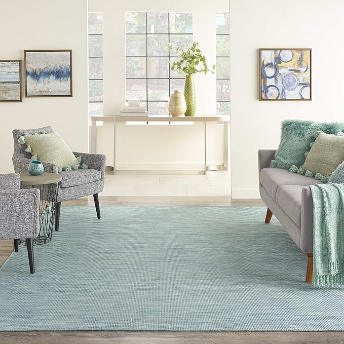 Nourison Positano Indoor-Outdoor Aqua 4' x 6' Area Rug, Easy Cleaning, Non Shedding, Bed Room, Living Room, Dining Room, Backyard, Deck, Patio (4x6)