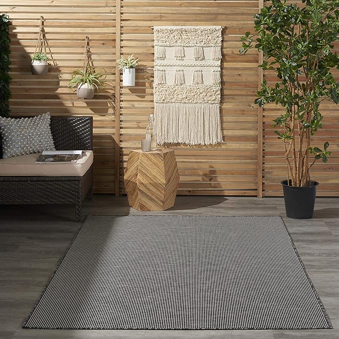 Nourison Positano Indoor-Outdoor Charcoal 4' x 6' Area Rug, Easy Cleaning, Non Shedding, Bed Room, Living Room, Dining Room, Backyard, Deck, Patio (4x6)