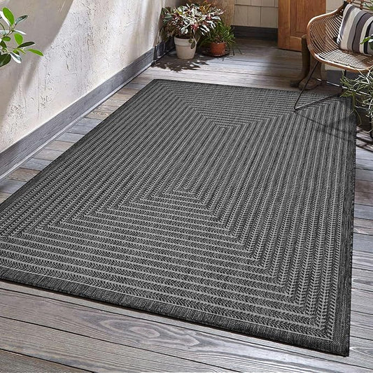 Adiva Rugs Outdoor Indoor Area Rug, Weather Resistant, Easy to Clean, Stain Resistant Floor Mat for Dining Room, Backyard, Deck, Patio (Pebble Weiss, 10' x 14')