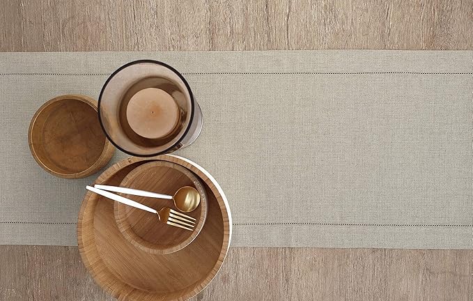 Solino Home Linen Natural Table Runner 48 Inches - Classic Hemstitch, 100% Pure Linen Coffee Table Runner 14 x 48 Inch Ideal for Dresser Tables - Fall, Autumn, Halloween, Thanksgiving