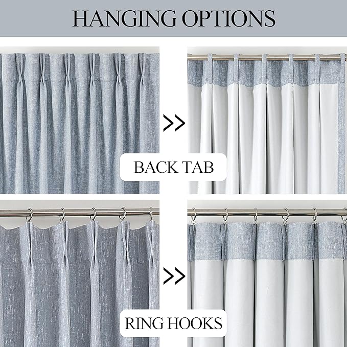 Vision Home Chambray Blue Full Blackout Curtains Pinch Pleated Room Darkening Window Curtains 72 inch for Living Room Bedroom Thermal Insulated Pinch Pleat Drapes with Hooks Back Tab 2 Panel 40"Wx72"L