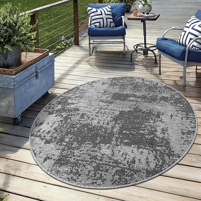 Keen Home Design Terrace Outdoor Round Rug - 5ft Round Washable Indoor/Outdoor Rug for Patio, Kitchen, Balcony, Beach, Garden, Deck and Porch, Size: 5'3" Round