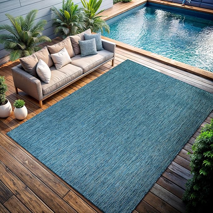 CAMILSON Outdoor Rug 6x9 Modern Area Rugs for Indoor and Outdoor Patios and Porches - Waterproof, Washable, Non-Shedding, Easy-to-Clean Outside Carpet (6 x 9, Solid - Aqua)