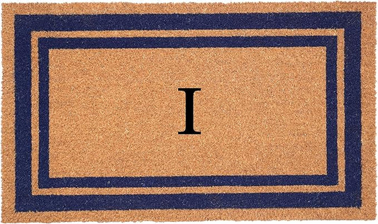 Calloway Mills 153001830I Dark Blue Border 18" x 30" Monogram Doormat (Letter I)