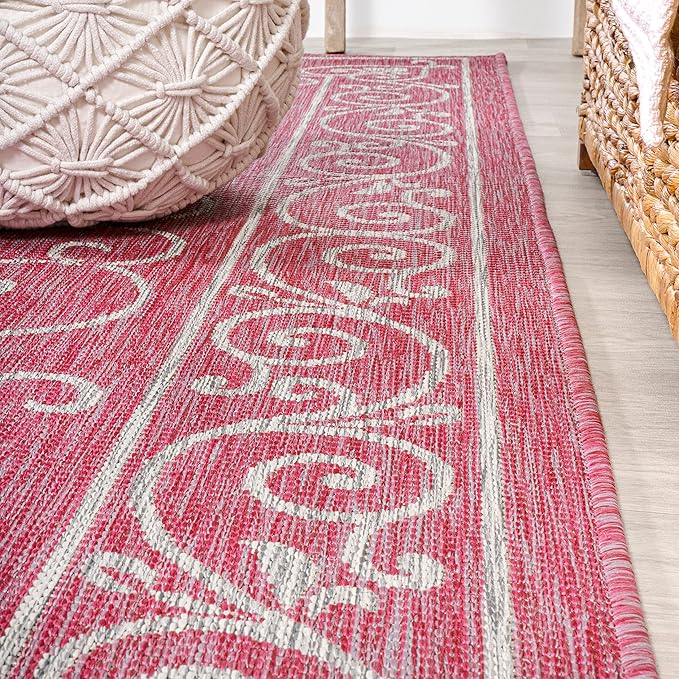 JONATHAN Y Vintage Filigree Indoor Outdoor Runner Rug 2X8 Fuchsia/Light Gray, Charleston Textured Weave for Backyard, Patio, Porch, Easy-Cleaning, Pet-Friendly, Non-Shedding (SMB106J-28)
