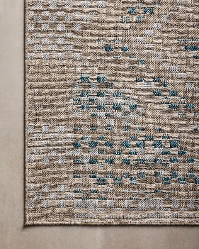 Loloi Amber Lewis Topanga Collection TOP-04 Natural/Aqua 3'-11" x 5'-11" Indoor/Outdoor Accent Rug