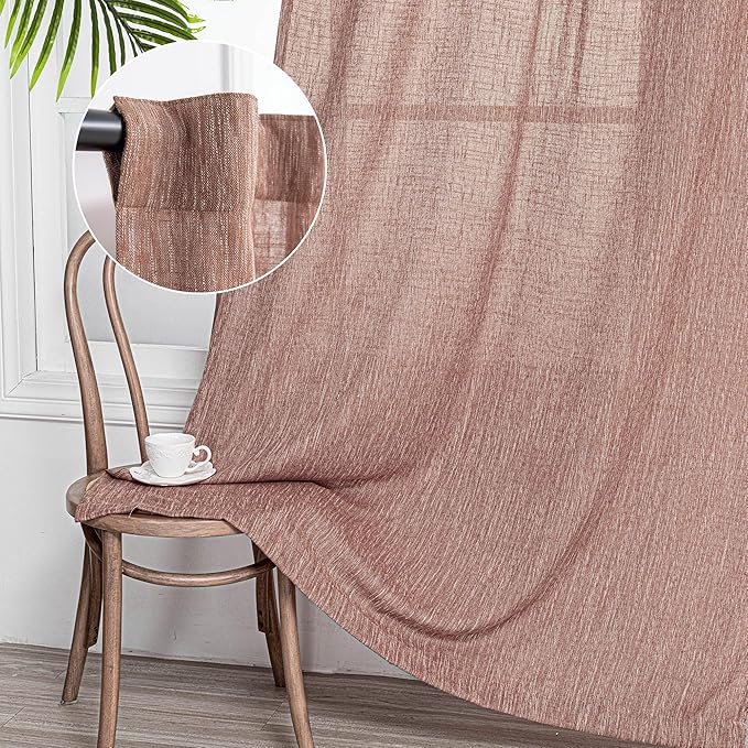 MYSKY HOME Ceiling Curtains for Living Room, Soft Cotton Curtain Polyester Blend Semi Sheers Light Filtering Window Treatments Decor Back Tab Top Panel, 50" x 95", Brick Red, 2 PCs