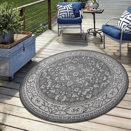 Keen Home Design Terrace Outdoor Round Rug - 8ft Round Washable Indoor/Outdoor Rug for Patio, Kitchen, Balcony, Beach, Garden, Deck and Porch, Size: 7'7" Round