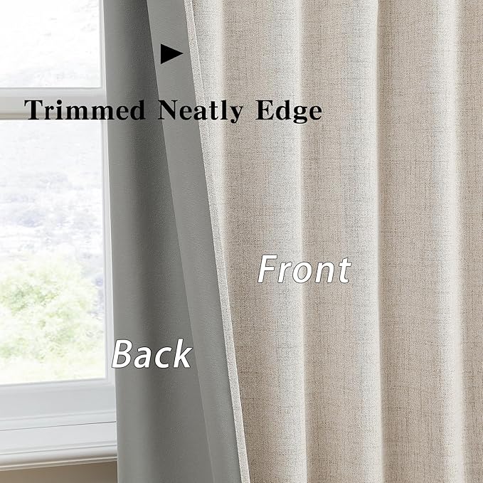 RAIN CITY Linen Beige Blackout Door Curtains for Doorway 2 Panels Set,Back Tab Rod Pocket Curtains 80 Inches Long, Linen Burlap Textured Room Darkening Curtains for Bedroom Nursery 2 Panels 50x80