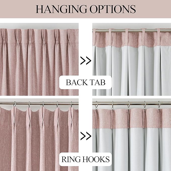Vision Home Pink Full Blackout Curtains Pinch Pleated Room Darkening Window Panels 120 inch for Girls Bedroom Living Room Thermal Insulated Pinch Pleat Pink Drapes with Hooks Back Tab 40" Wx120 Lx2