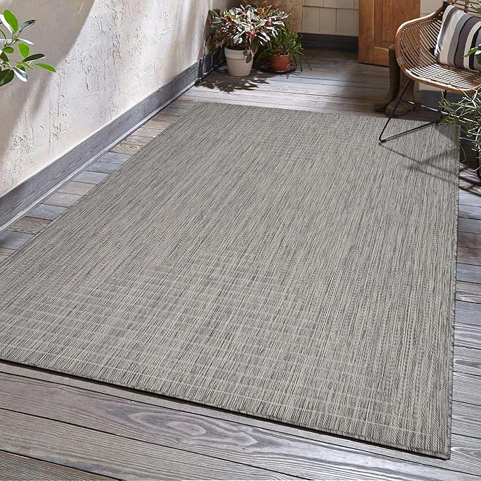 Adiva Rugs Outdoor Indoor Area Rug, Weather Resistant, Easy to Clean, Stain Resistant Floor Mat for Dining Room, Backyard, Deck, Patio (Silver Weiss, 6' x 9')