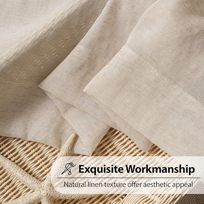 FMFUNCTEX Linen Sheer Curtains for Bedroom, Taupe Curtains 84 inches Long for Living Room, Brown Farmhouse French Flax Blend Window Draperies, Rod Pocket 2 Panels Set