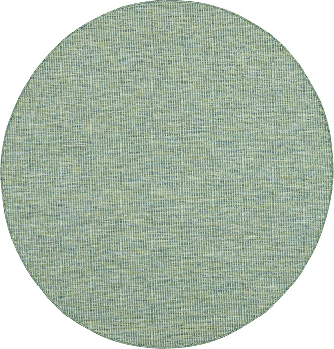 Nourison Positano Indoor/Outdoor Blue/Green 6' x Round Area Rug, Easy Cleaning, Non Shedding, Bed Room, Living Room, Dining Room, Backyard, Deck, Patio (6 Round)