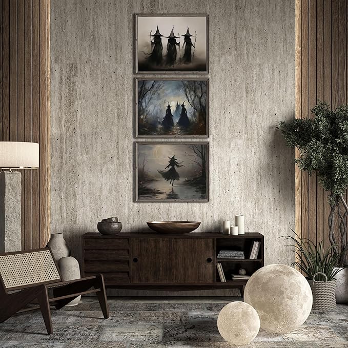 LANCHI95 3 Pcs 8x10in Vintage Rustic Witch Posters Halloween Wall Art Witch in The Forest Painting Prints Goth Dark Moody Wall Decor for Living Room Bedroom 8x10 in (UNFRAMED)