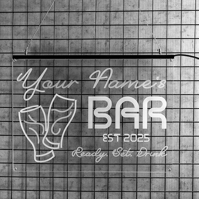 Personalized Basement Bar LED Neon Sign, Custom Name Happy Hour Acrylic Wall Light for Home Bar & Man Cave Decor